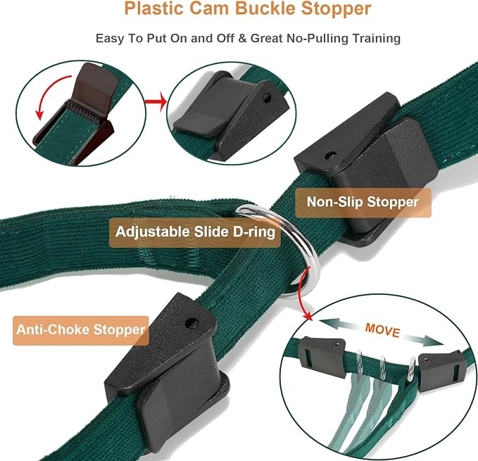 Slip Lead Dog Leash,Soft Corduroy 6 FT Dog Training Leash for Medium Large Dogs,No Pull Slip Leash and Collar with Padded Handle,Dark Green