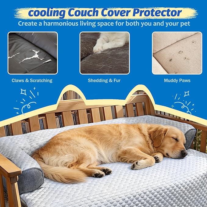 WATANIYA PET Cooling Dog Bed, Washable Cooling Mat for Large Dogs with Removable Cover, Self Cooling Couch Cover for Dog, Non-Slip Dog Couch Bed, 41x37 Inch, Grey