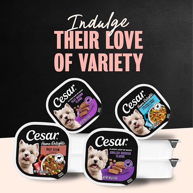 Cesar Wet Dog Food Home Delights & Classic Loaf in Sauce, Variety Pack, 3.5 oz, 36 Count (Pack of 1)