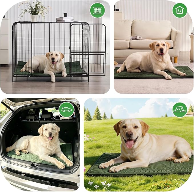 Chew Proof Dog Crate Pad - Indestructible Durable Dog Bed for Aggressive Chewers, Machine Washable & Waterproof Indoor Outdoor Tough Kennel Pad for Medium Dogs (Medium (22"x35"),Green)