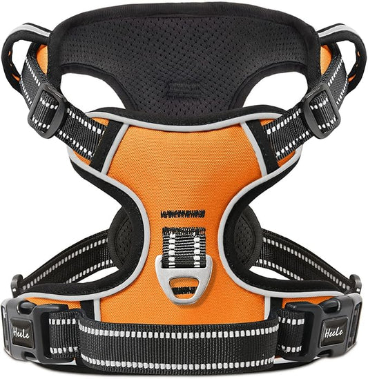 HEELE Dog Harness, No Pull Adjustable Padded Reflective Harness for Small Medium Large Dogs with Handle for Walking Training, Orange, XL