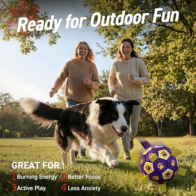 QDAN Dog Ropes Toys, Soccer Ball with Straps, Dogs Water Toy, Durable Dog Balls for Small Medium Breed（6 Inch）