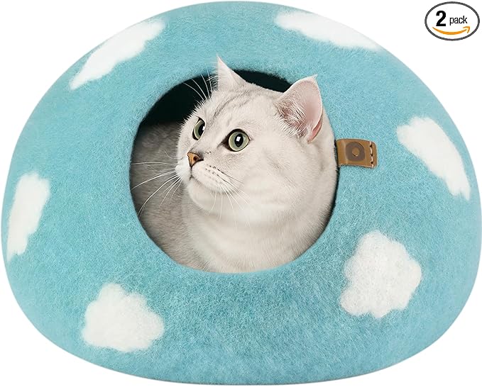 MEOWFIA Cat Cave – Premium Felt Cat Enclosure for Indoor Cats, Handmade Merino Wool (Cloud Nap Blue, Large)