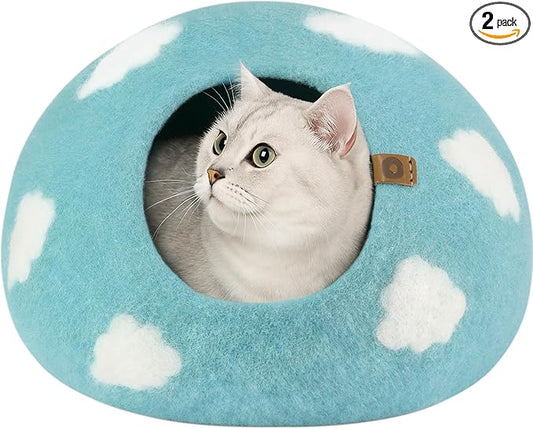 MEOWFIA Cat Cave – Premium Felt Cat Enclosure for Indoor Cats, Handmade Merino Wool (Cloud Nap Blue, Medium)