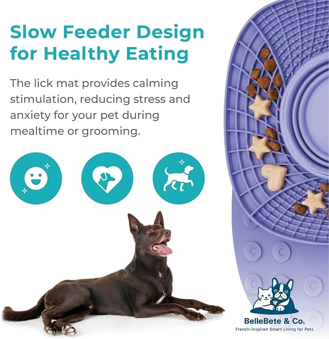 BelleBête & Co. 3-in-1 Pet Slow Feeder Bowl Lick Mat with Collapsible Bowl for Dog & Cat – Food-Grade Material & Non-Slip Base for Kibble, Dry and Wet Food, Digestive Health & Reduce Anxiety | Pink