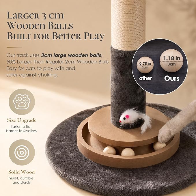 35 Inch Cat Scratching Post, Eucalyptus Sisal Rope Cat Tree Tower with Hanging Ball & Interactive Mouse Toy, Durable Scratcher for Indoor Adult Cats