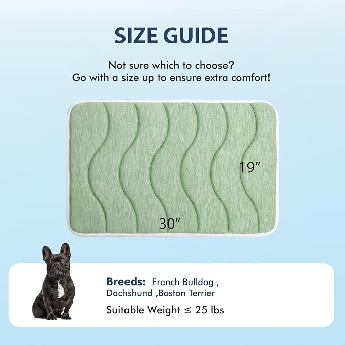 MICROCOSMOS 0.8" Thick Cooling Dog Foam Pad & Summer Pet Sleeping Mat, Machine Washable, Materials Safe, Portable Flat Pet Bed for Dogs.(Green, 30" x 19")