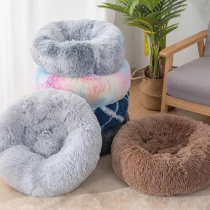 Nisrada Dog Bed for Small Medium Large Dogs, 27 inch Calming Dogs Bed, Washable-Round Cozy Soft Pet Bed for Puppy and Kitten with Slip-Resistant Bottom