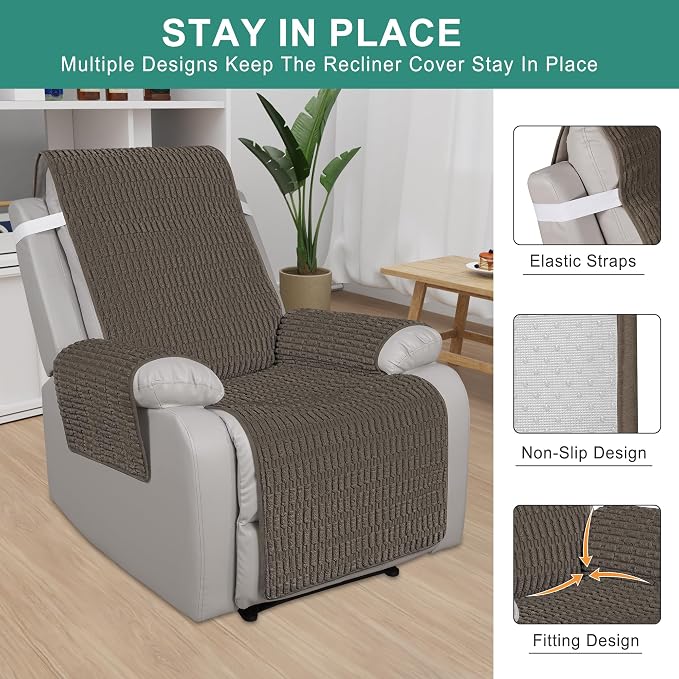 Foxdecor Recliner Chair Covers, Recliner Cover Non-Slip Chair Covers, Washable Recliner Couch Cover Furniture Protector, Cover for Recliner Chair with Elastic Straps. (Chocolate, 30" W)