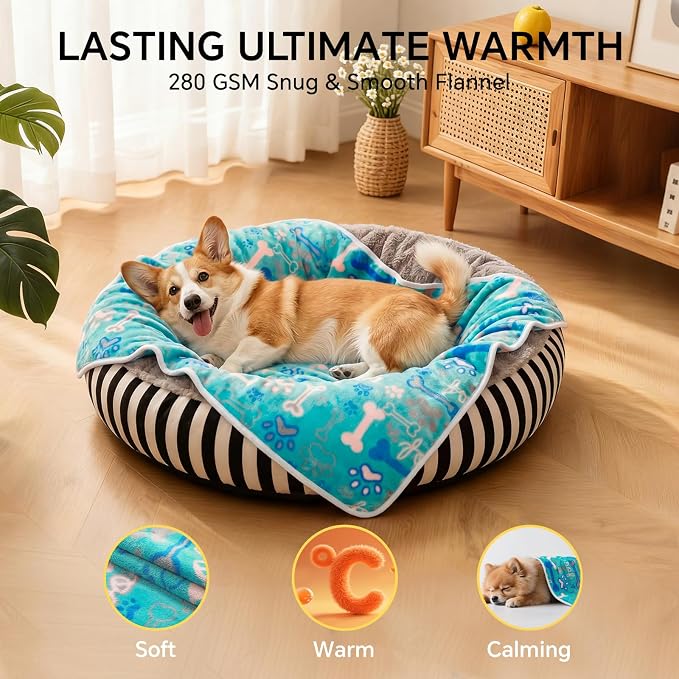 1 Pack 6 Blankets Dog Cat Soft Fluffy Fleece Pet Blanket Warm Cute Print Design Puppy Kitten Blanket Doggy CAT Medium (30" x20")