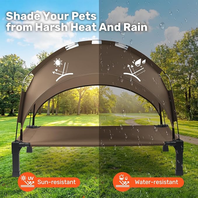 Heeyoo Elevated Dog Bed with Removable Canopy, Portable Dog Cot with Sun Protection Shade Tent, Raised Pet Cooling Cot Bed for Dogs, 42in