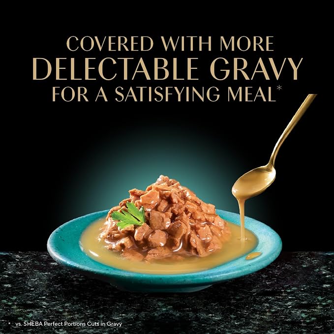 Sheba Gravy Indulgence Adult Wet Cat Food, Wet Food for Cats White Fish Entree in Extra Gravy, 2.6 oz. Twin-Pack Trays (24 Count, 48 Servings)