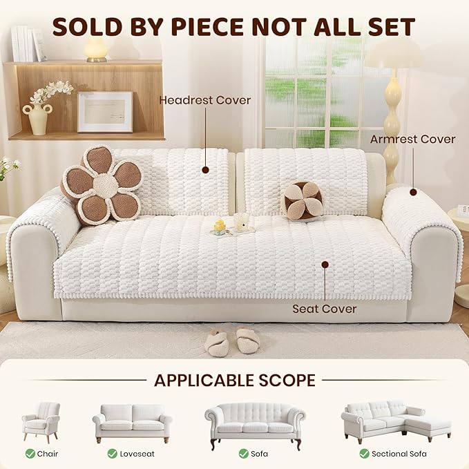 Royhom Couch Cover for Dogs Washable, Soft Thick Pet Couch Covers for Sofa, Pawcart Couch Protector Pet Friendly, Furniture Covers Dog Mat for Couches and Sofas (White, 35.4 x 63 Inch)