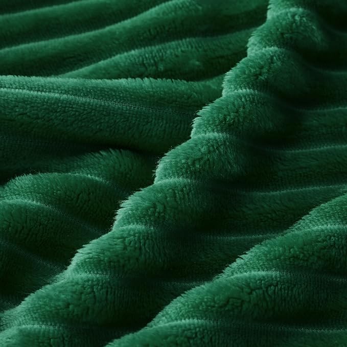 Bnuitland Fleece Throw Blanket, 300GSM Soft Warm Cozy Fluffy Throw for Babys & Pets, Stripe Pattern, All Season Sofa Bed Blanket for Home Decor, Dark Green 50"x60"