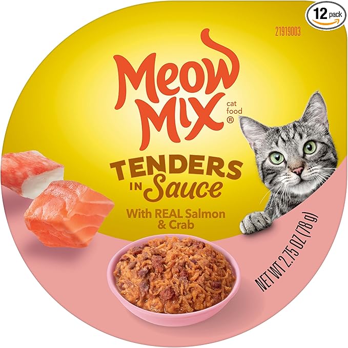 Meow Mix Tenders in Sauce Wet Cat Food, Salmon & Crab, 2.75 Ounce Cup (Pack of 12)