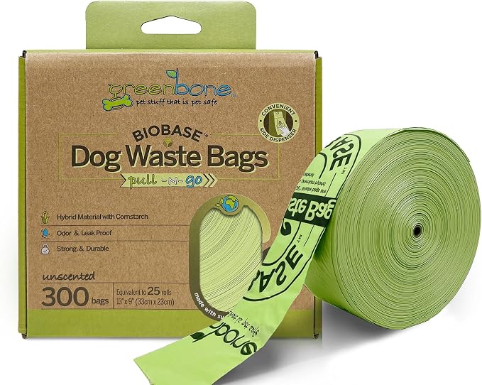Greenbone BioBase Pull and Go Poop Bags 300 Bag Roll Unscented For Home or Yard Box Dispenser