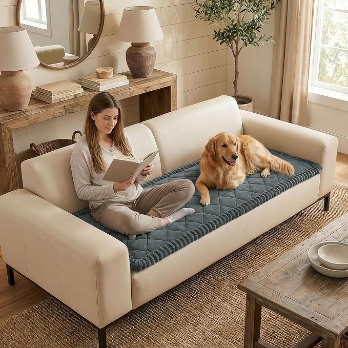 Smiry Couch Cover for Dogs, Non Slip Washable Pet Sofa Protector for Large Dogs, Cats, Fuzzy Plush Sofa Covers Backrest & Armrest, Against Fur, Dirt & Scratch Resistant, Dark Grey, 27.6"×27.6"