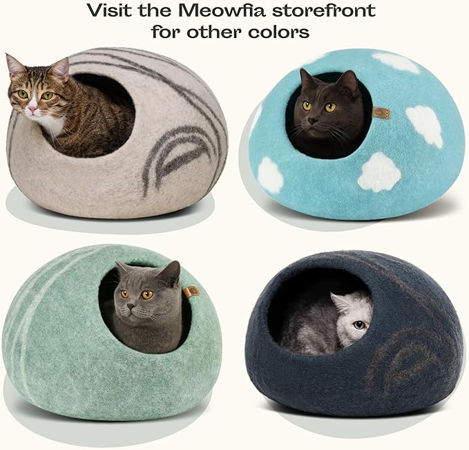 MEOWFIA Cat Cave – Premium Felt Cat Enclosure for Indoor Cats, Handmade Merino Wool (Cloud Nap Blue, Large)
