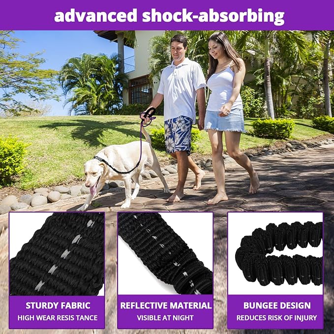 Rope Dog Leash 5 FT: Heavy Duty Leashes with Swivel Lockable Hook Reflective Threads Bungee and Padded Handle - Dog Lead for Large Small Medium Dogs Outside Walking Hiking Purple