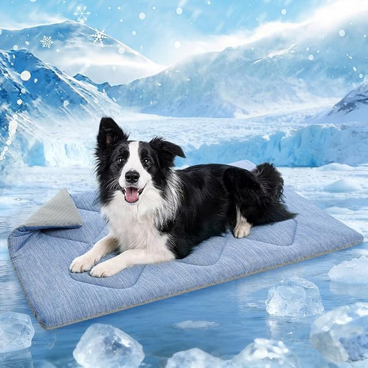 Queenmore Cooling Dog Mat for Dogs, Washable Dog Cooling Mat Indoor Outdoor, Non-Slip Portable Kennel Puppy Bed for Summer, Keep Your Pet Cool (Blue Diamond, Large(35" x 27"))