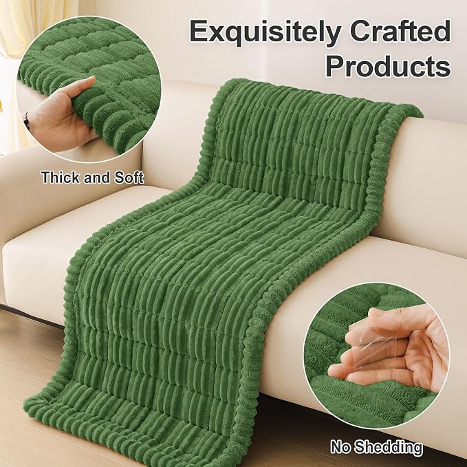 hyha Couch Cover for Dogs Washable, Non Slip Thick Flannel Sofa Protector, Pet Friendly Plush Furniture Cover for Sectional Sofa & Loveseat (Olive Green, 43" x 63")