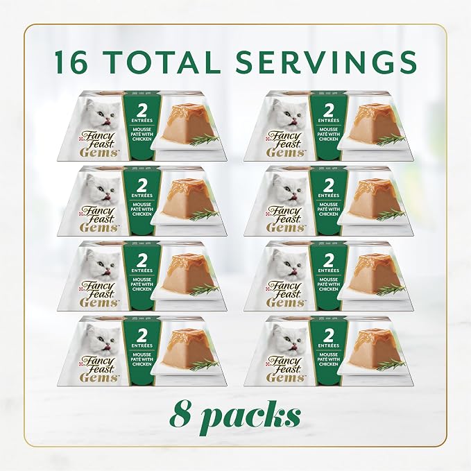 Fancy Feast Gems Pate Cat Food Mousse with Chicken and a Halo of Savory Gravy Cat Food - 4 oz. Boxes,(Pack of 16)