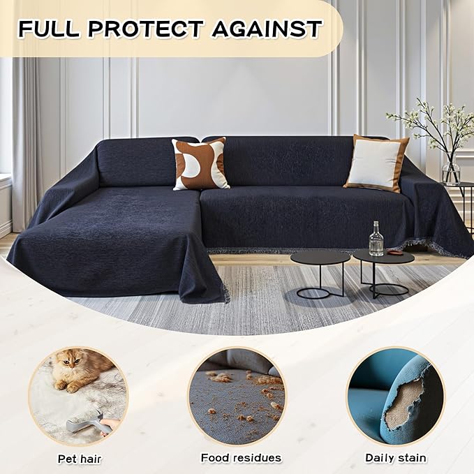 MYSKY HOME Couch Cover for Sectional Sofa, 2 Pieces Couch Covers for L Shape Sofa Cover, Furniture Protector for Pets, Kids, Sofa Slipcover for 2-3 Cushion Couch (71"x118"+71"x118", Navy Blue)