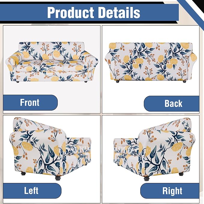 Stretch Couch Covers for 3 Separate Cushion Couch Sofa,Floral Printed Couch Sofa Cover,Washable Sofa Slipcover,Pet Friendly Furniture Protector with Elastic Bottom,Universal Fit for Home(Sofa,Cover)