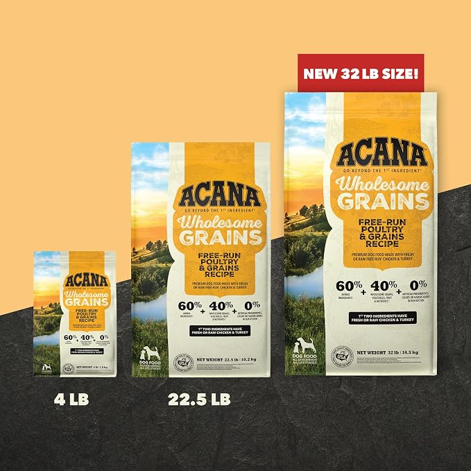 ACANA Wholesome Grains Dry Dog Food Free-Run Poultry & Grains Recipe 32lb Bag