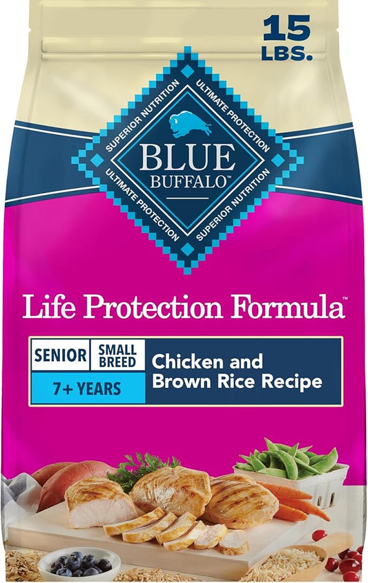 Blue Buffalo Life Protection Formula Chicken & Brown Rice Small Breed Senior Dry Dog Food Supports Immunity With Antioxidant-Rich LifeSource Bits, Promotes Healthy Muscles, Skin & Coat Health, 15 lbs.