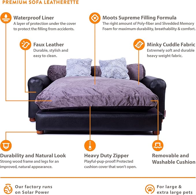 Moots Premium Leatherette Pets Sofa, Black/Charcoal, X-Large