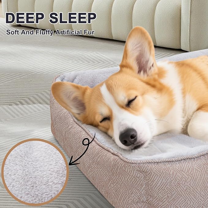 JOYELF Rectangle Dog Bed Calming Cat Bed Sofa, Cute Fluffy Pet Couch Bed for Dogs and Cats - Large(Upgraded Version)