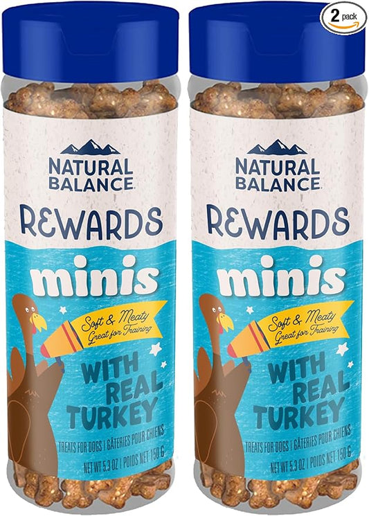 Natural Balance Limited Ingredient Mini-Rewards Turkey Grain-Free Dog Training Treats for Dogs | 5.3-oz. Canister (Pack of 2)