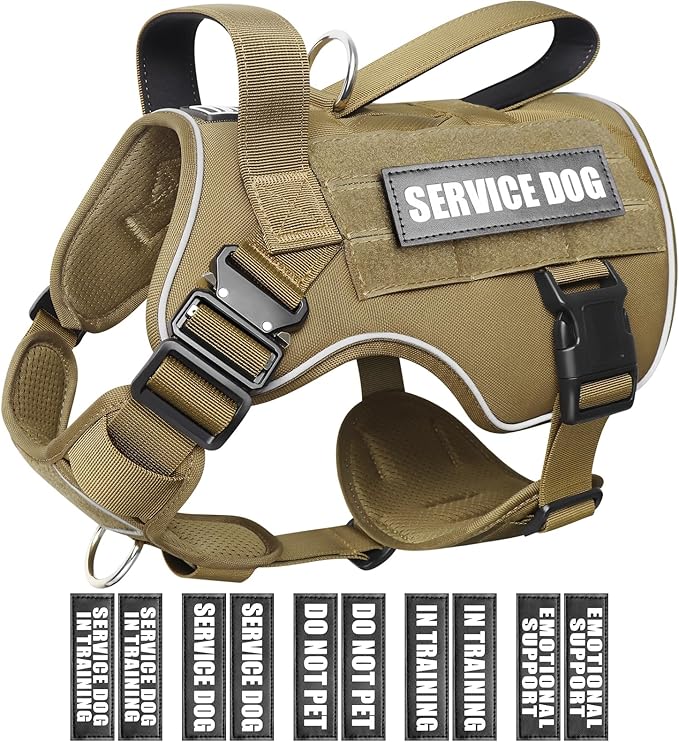 WINSEE Tactical Dog Harness for Large Dog, Heavy Duty Service Dog MOLLE Vest with 10 Pet Patches, No Pull Military Working Vest for Training Hunting Walking