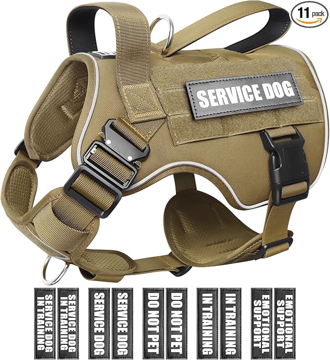 WINSEE Tactical Dog Harness for Medium Dog, Heavy Duty Service Working MOLLE Vest with 10 Pet Patches, 2X Metal Buckle Vest for Training Hunting Walking