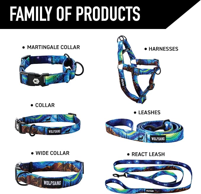 Wolfgang Heavy Duty, Adjustable Dog Collar with Quick Release Nylon Buckle for Walking & Training, StarryWolf Print, Medium