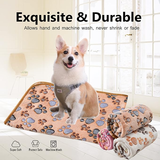 DOOVID Pet Blanket Soft Fluffy Fleece Pet Mat Doggy Flannel Blanket Dog Cat Cute Paw Print Pet Blankets Pink Paw Small(23 * 16")