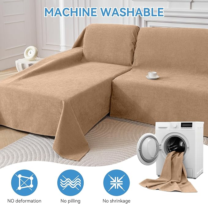 Deep Dream Sectional Couch Covers, 2 Pieces 100% Waterproof L Shaped Sofa Cover, Non Slip Couch Cover for Dogs Cats Washable, Pet Friendly Sofa Slipcovers Furniture Protector (XX-Large, Brown)