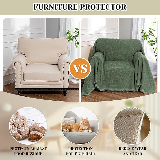 MEETSKY Small Couch Cover Oversized Armchair Sofa Cover Washable for Dogs Sofa Single Recliner, Chenille Sofa Throw Slipcover for Pets Sofa Cover Thick, 71" x 91", Moss Green