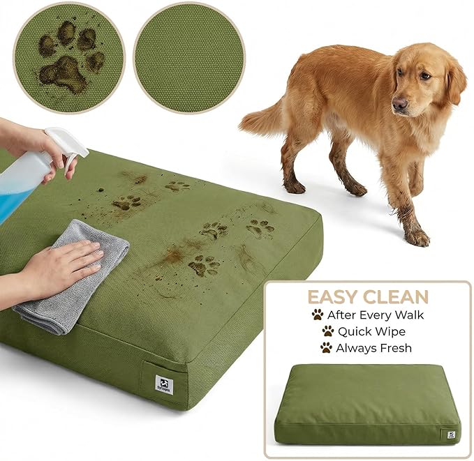 Sytopia 42 Inch Canvas Outdoor Dog Bed for Extra Large Dogs, Durable Indoor Patio Pet Pad for Crate, Great Gift for Pets with Waterproof Machine Washable Removable Cover, Green