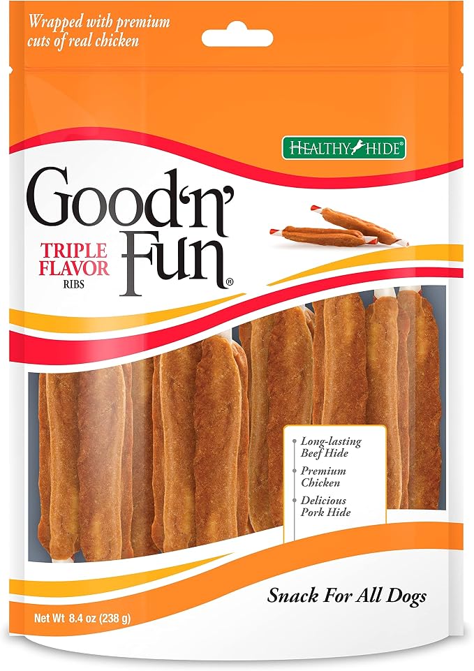 Good 'N' Fun Triple Flavor Wings and Ribs Rawhide Chews Bundle for Dogs