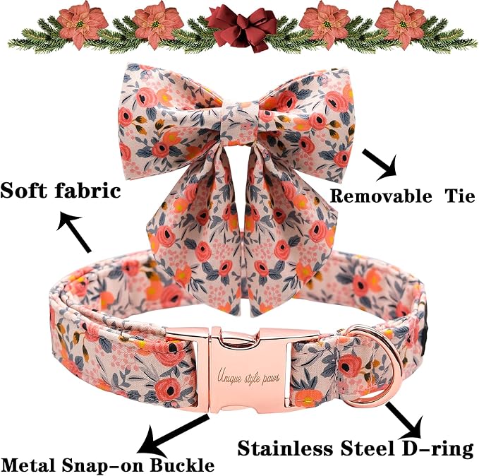 Unique style paws Dog Collar with Tie Adjustable Pink Bowtie Puppy Collars for Small Medium Large Dogs and Cats-M