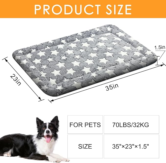 Washable Dog Bed Plush Orthopedic Outdoor Crate Mat with Non-Slip Bottom,Luxe Soft Kennel Pad for Pets, Cozy Cage Cushion & Pet Sleeping Mattress Large Sized,Medium,Small Dogs,36 x 24 inch,Grey