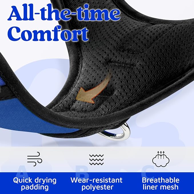 rabbitgoo Dog Harness Medium Sized, 3 Buckles Easy On & Off No Pull Pet Vest, Soft Padded Walking Pet Harness with Control Handle, Adjustable and Reflective, Royal Blue, M