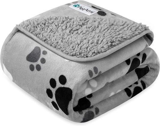 PetAmi Premium Waterproof Dog Blanket for Large Dogs, Reversible Sherpa & Flannel Fleece, Leakproof Pet Throw for Couch Protection, Soft Plush Furniture Protector for Cats, Washable, 60x80 Paw Grey