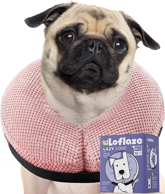 Loflaze Soft Inflatable Dog Cone Collar for Large Medium Small Dogs Cats - After Surgery Dog Neck Donut Collar, ECollar Alternatives for Recovery - Pink, L