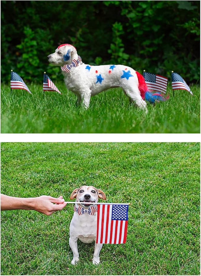 Dog Collar with Bow Tie, 4th of July Comfortable Cotton Dog Collar, American Flag Collar for Large Girl Boy Dog, Patriotic Bowtie Collar with Metal Buckle, L