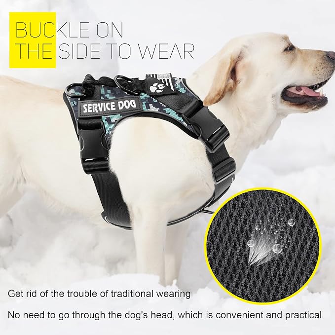 Service Dog Harness, Reflective Dog Vest Harness with 5 PCS Patches, Adjustable Soft Oxford Pet Harness, Inner Layer Mesh, Easy to Control for Dogs