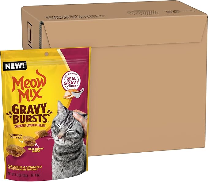 Meow Mix Gravy Bursts Chicken Flavored Cat Treats, 6.3 Oz. Bags (Pack of 5)