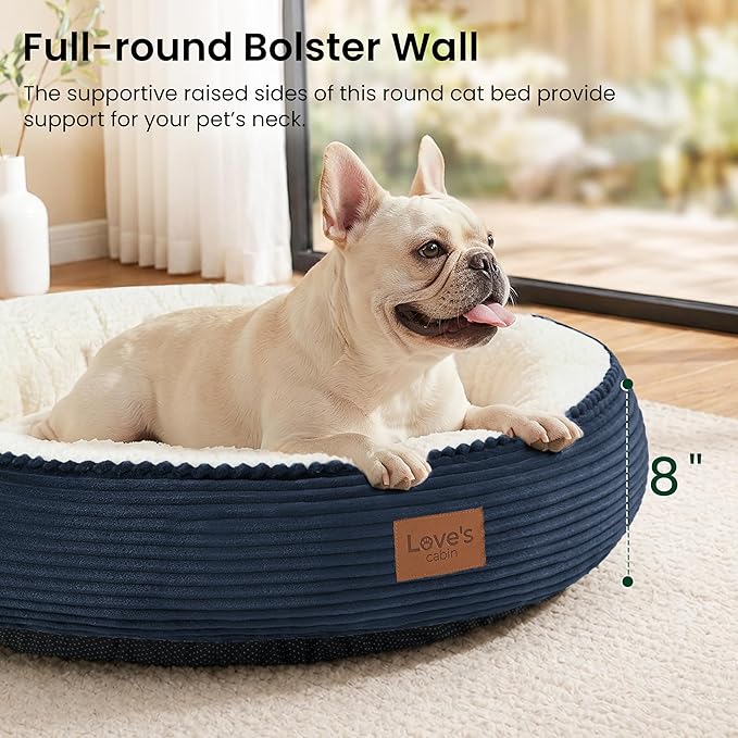 Love's cabin Round Donut Cat and Dog Cushion Bed, 30in Pet Bed for Medium or Large Dogs, Anti-Slip & Water-Resistant Bottom, Soft Durable Fabric Pet Beds, Washable Calming Cat Bed, Navy Blue